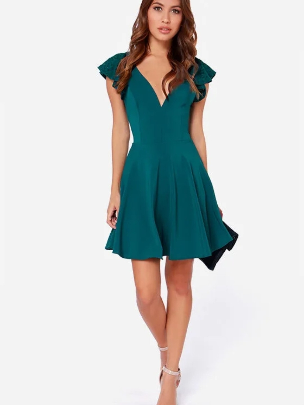 Lulus Small Teal-Blue Short Sleeve Dress